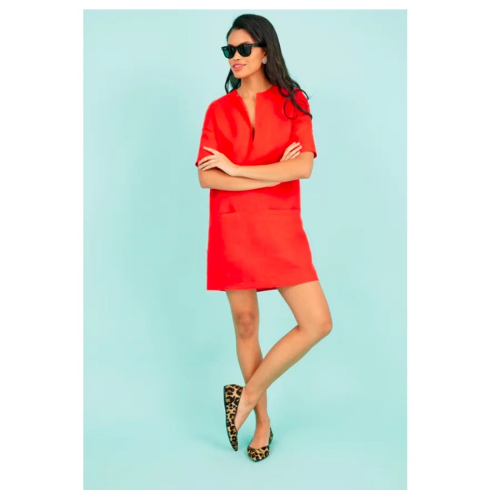 NWT poppy red Emerson Fry linen shift dress size L
